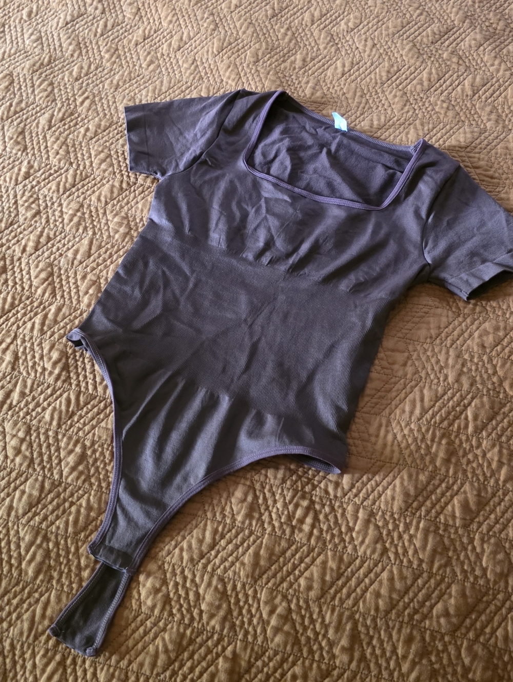 Brown Square Neck Thong Shapewear Compression Bodysuit Sz XL